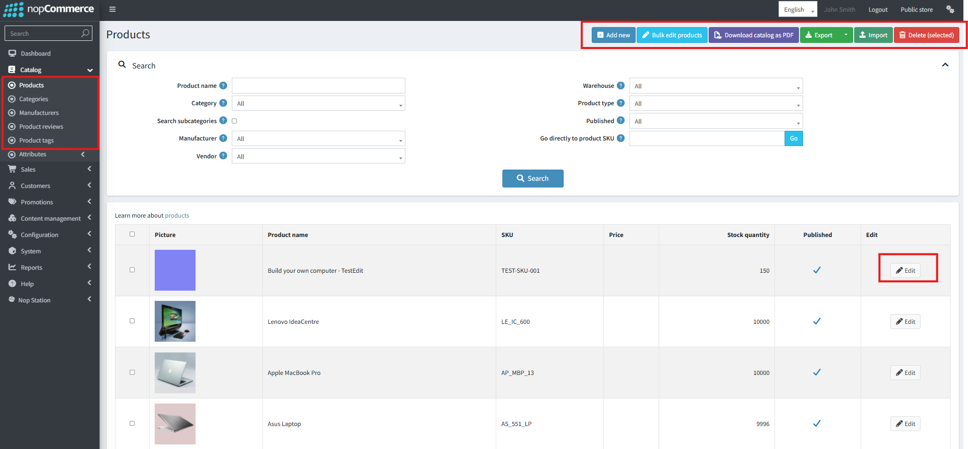nopCommerce Catalog Products list