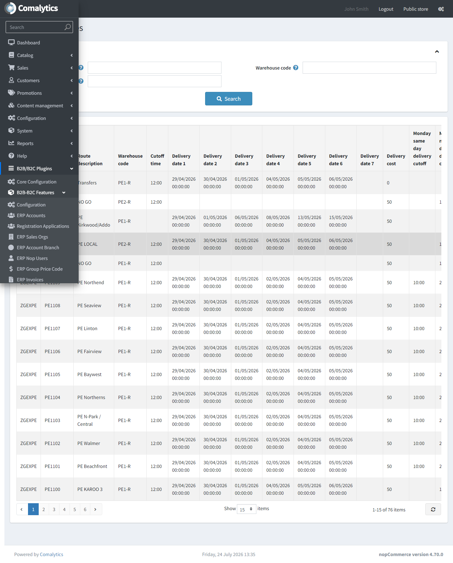 Admin — delivery routes, cutoffs, and warehouse mapping Admin — delivery routes, cutoffs, and warehouse mapping