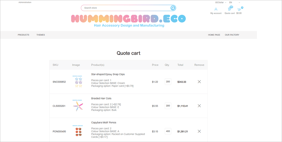Quote cart on storefront