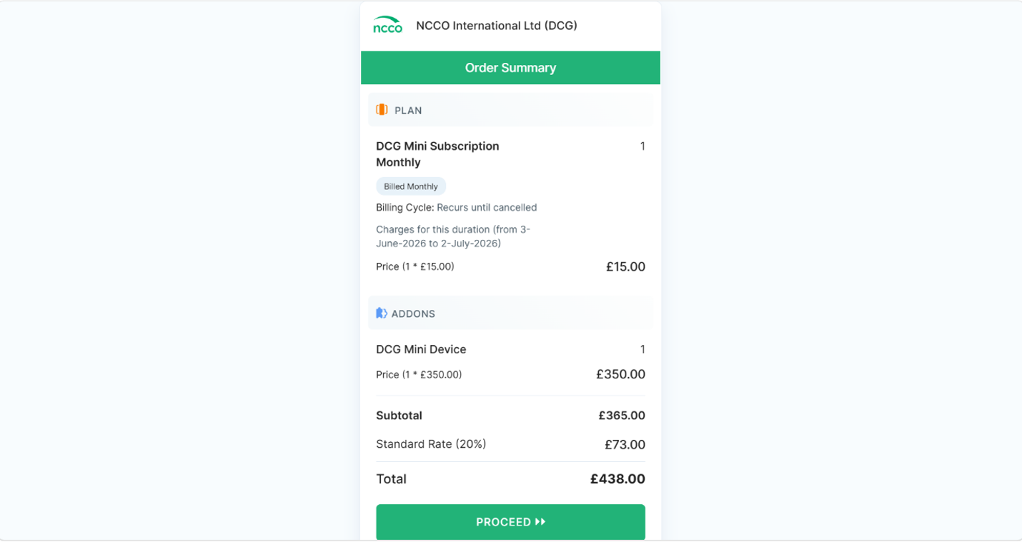 Zoho Billing redirect page for subscription checkout