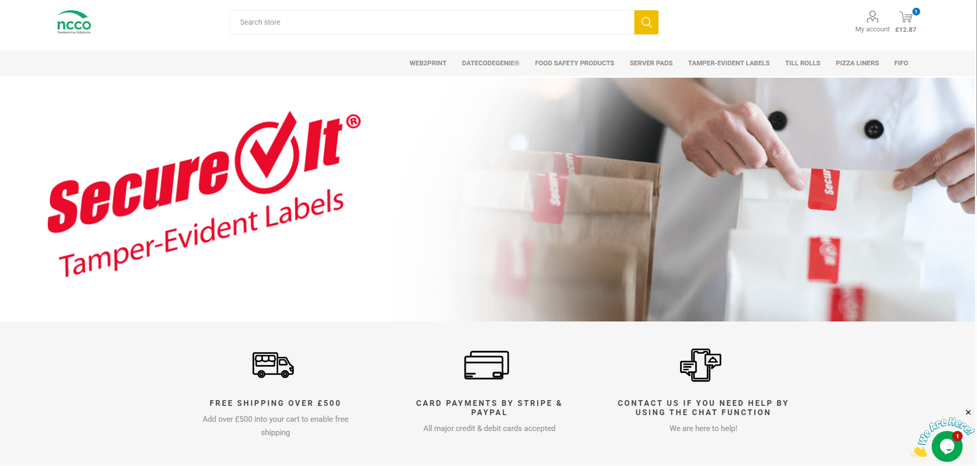 Live chat widget visible on the public storefront