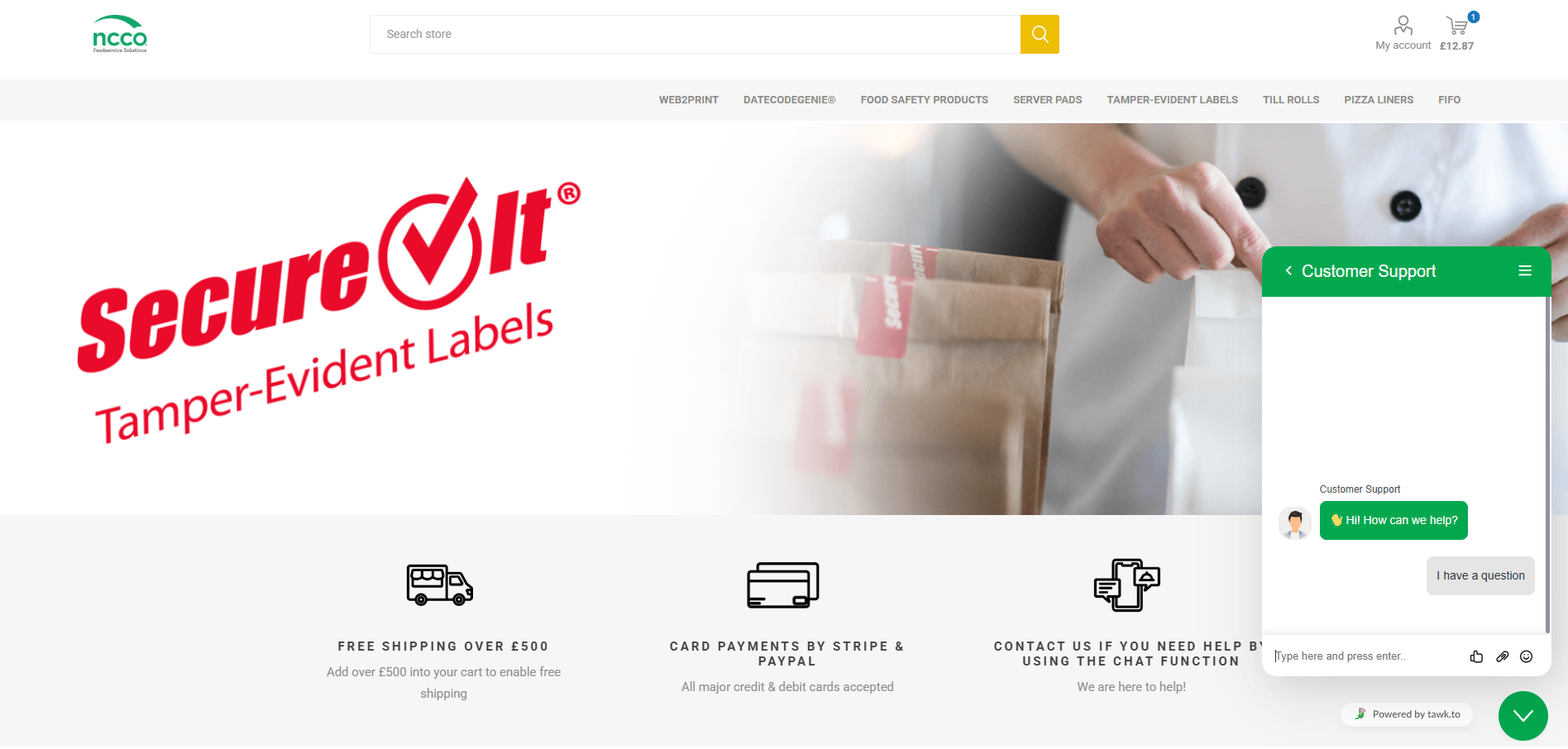 Chat interface opened by a customer