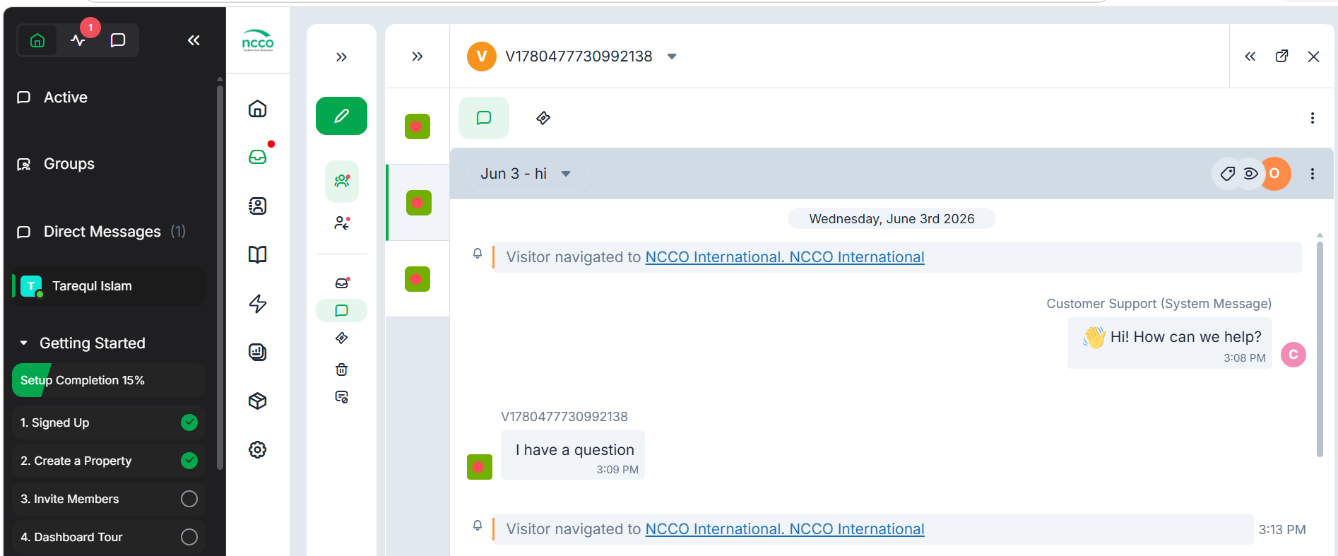Tawk.to Dashboard — incoming customer messages
