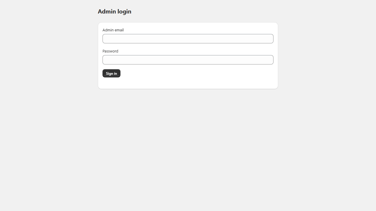 Admin login screen