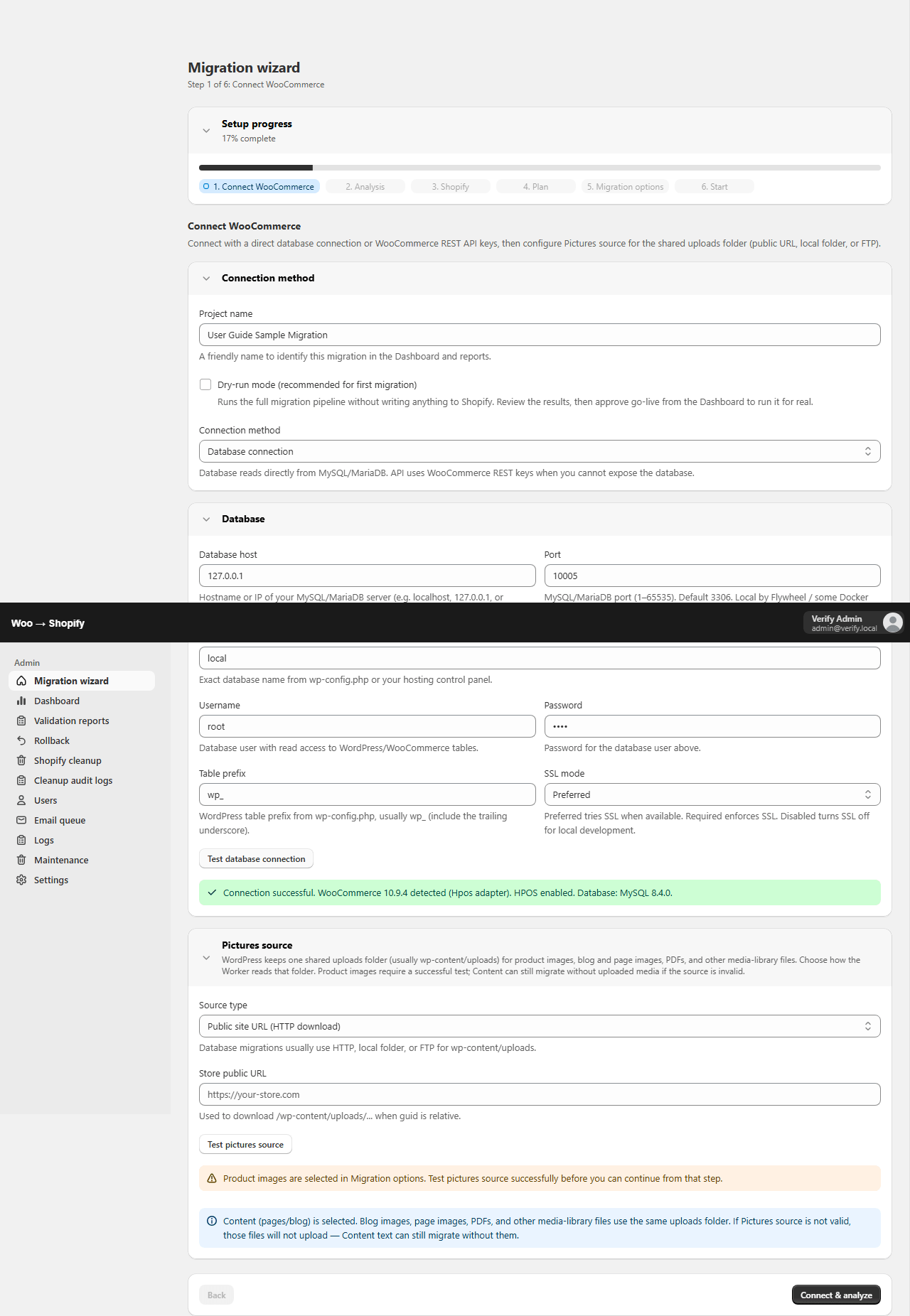 Successful WooCommerce database connection test