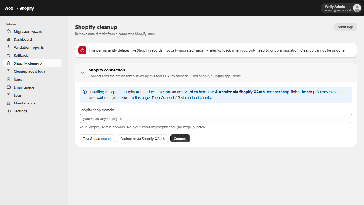 Shopify cleanup page