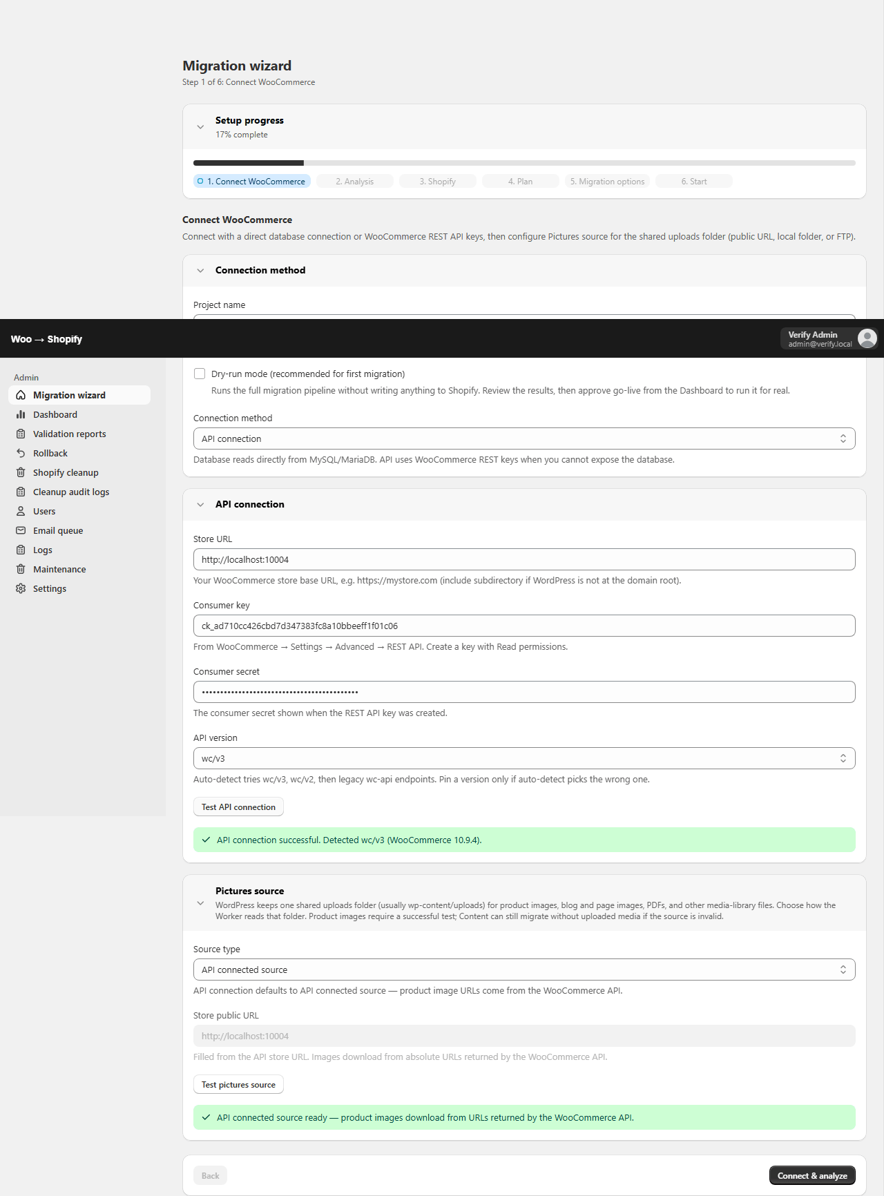 Successful WooCommerce API connection test
