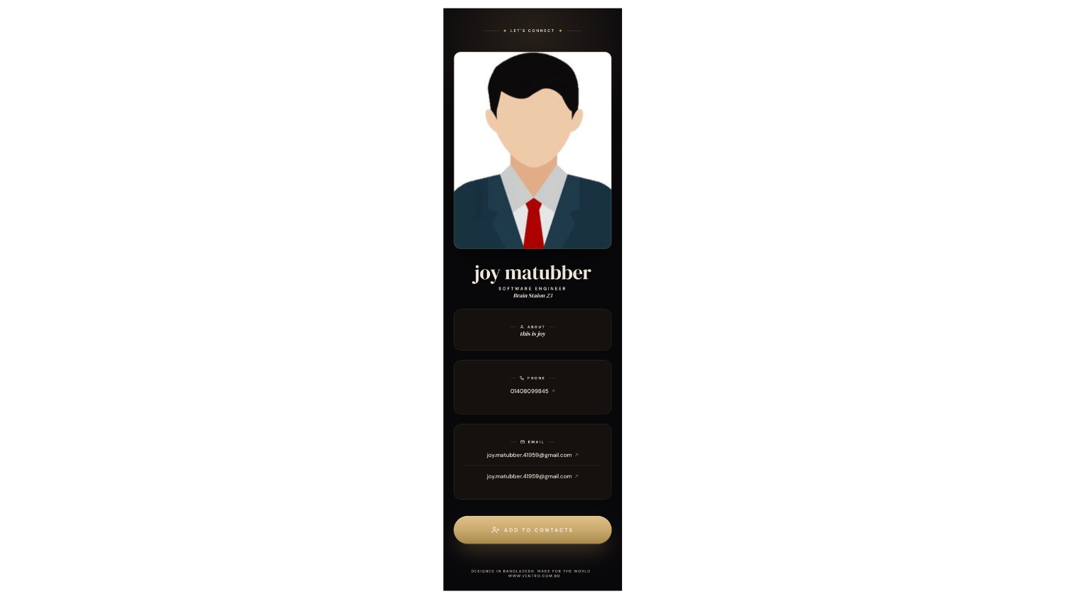 Contact page with Add to Contacts action Contact page with Add to Contacts action